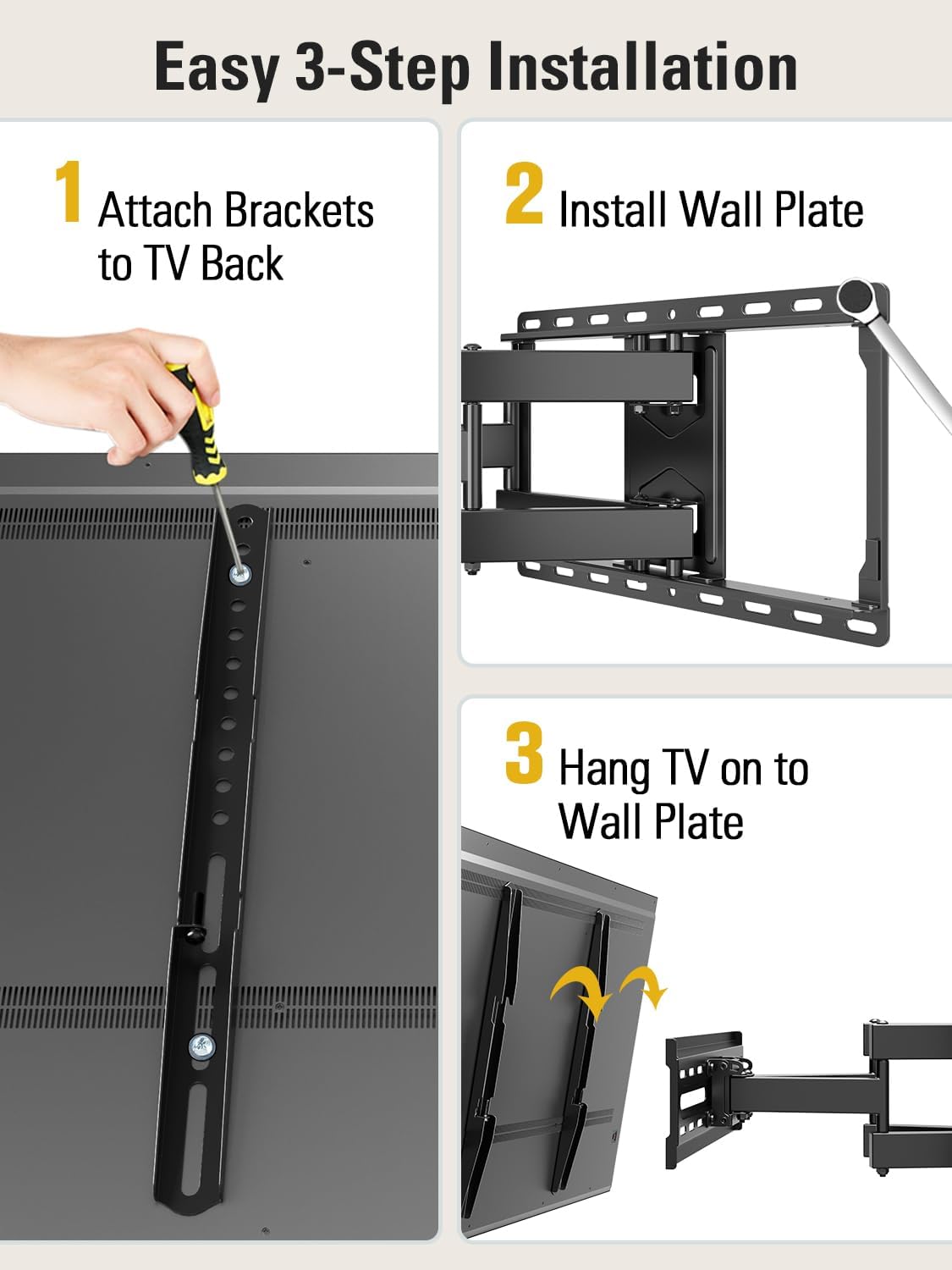 Mounting Dream TV Wall Mount for Most 32-65" Flat Screen TVs, Full Motion TV Mount with Dual Swivel Articulating Arms, Easy for TV Centering, Max VESA 400x400mm, 99 lbs Loading MD2380 - PuriLite