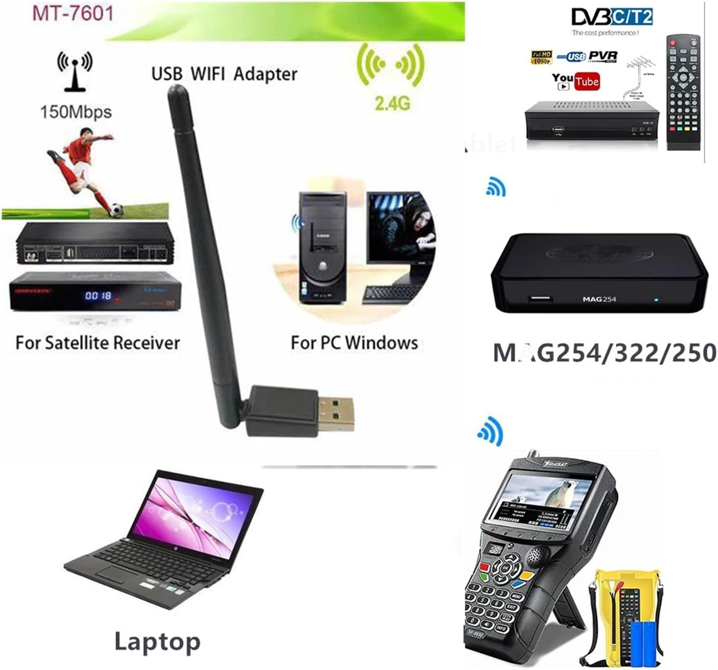 Mtk7601 USB WiFi for Vf9930 Kpt Satellite Finders V7 Golden V8 MAG250 Set Top Box Wireless WiFi Adapter(1pc) - PuriLite
