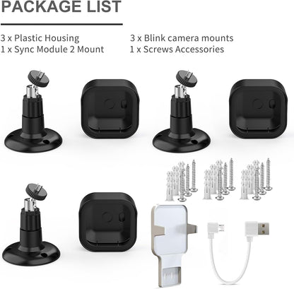 All-New Blink Outdoor 4 (4th Gen) Camera Mount, 3 Pack Protective Cover and 360 Degree Adjustable Mount with Blink Sync Module 2 Outlet Mount for Blink Camera Security System (Black) - PuriLite