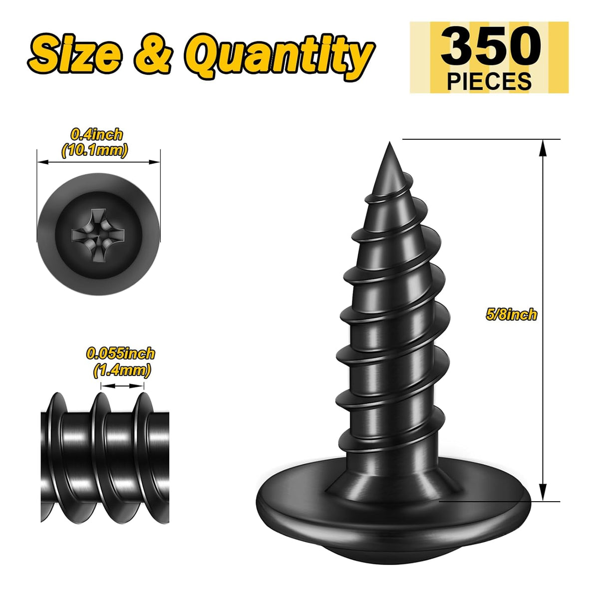 150Pcs #8 × 2" Black Screws for Wood, Phillips Truss Head Wood Screws, Quick Metal Self Tapping, Zinc Plated Steel, Truss Head Screws by Mywish - PuriLite