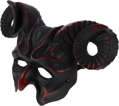 Alipis Devil Goat Skull Mask Ox Ram Horns Animal Half Face Halloween Masquerade Mask Sheep Novel Mask Scary Mask - PuriLite