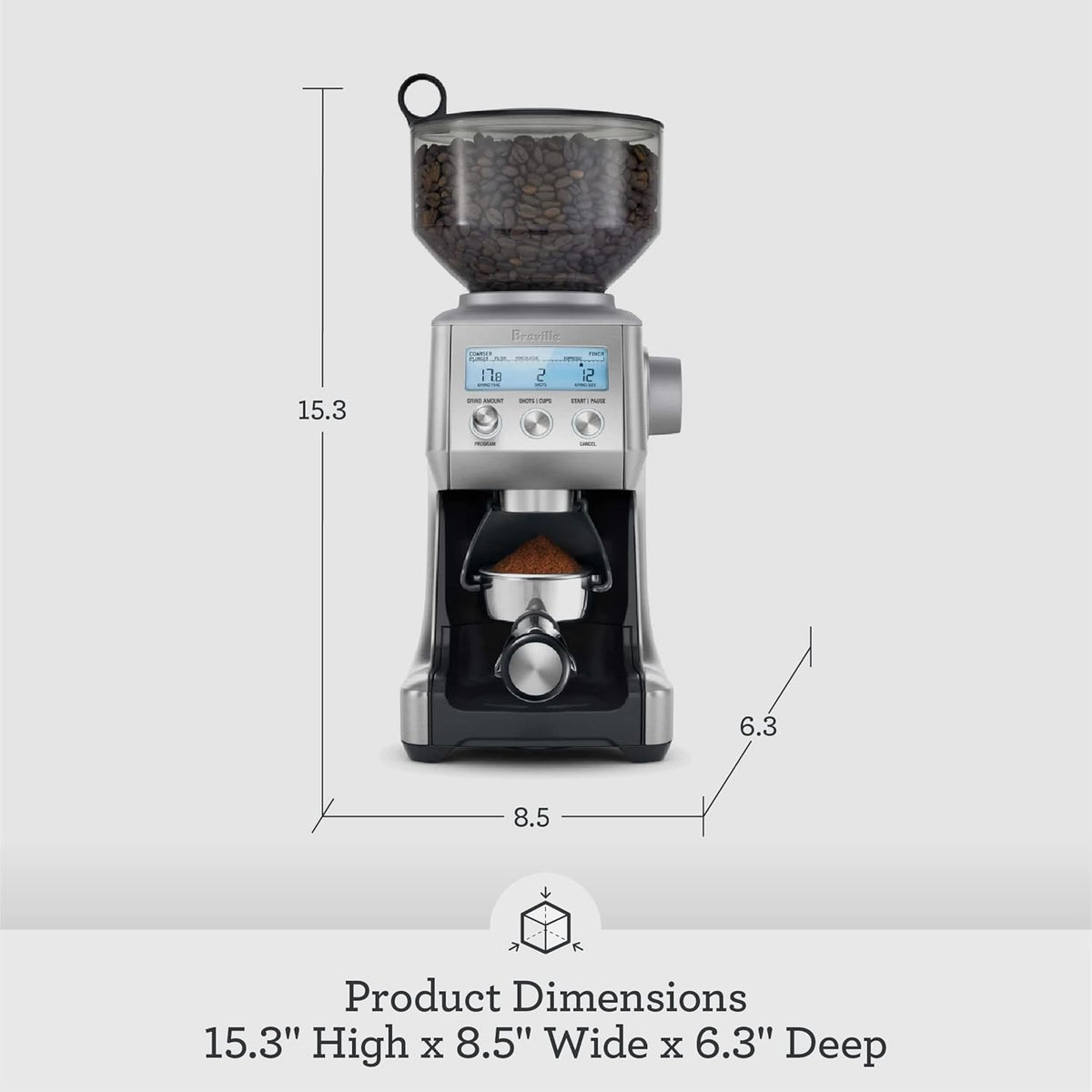 Breville BCG820BSS Smart Grinder Pro Coffee Bean Grinder, Brushed Stainless Steel - PuriLite