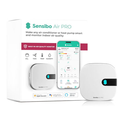 Sensibo Air PRO - Air Conditioner Smart Controller & Air Quality Sensor. Smart Thermostat for Mini Split, Window, Portable AC. Temp & Humidity Sensors. Google, Alexa, Siri & Apple HomeKit Compatible - PuriLite