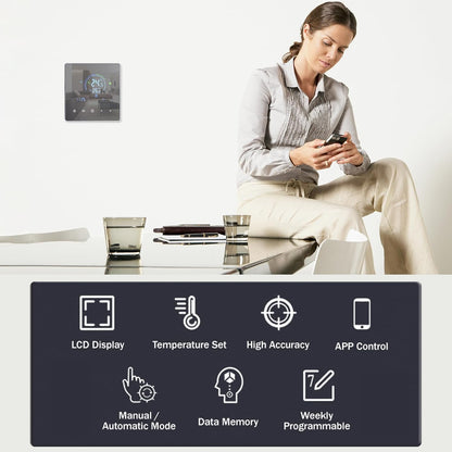 Thermostat, Manual Auto Mode Weekly Programmable Smart Thermostat Smart Home with Touch Button LCD Screen for Water Heating Systems (Electric Heating) - PuriLite