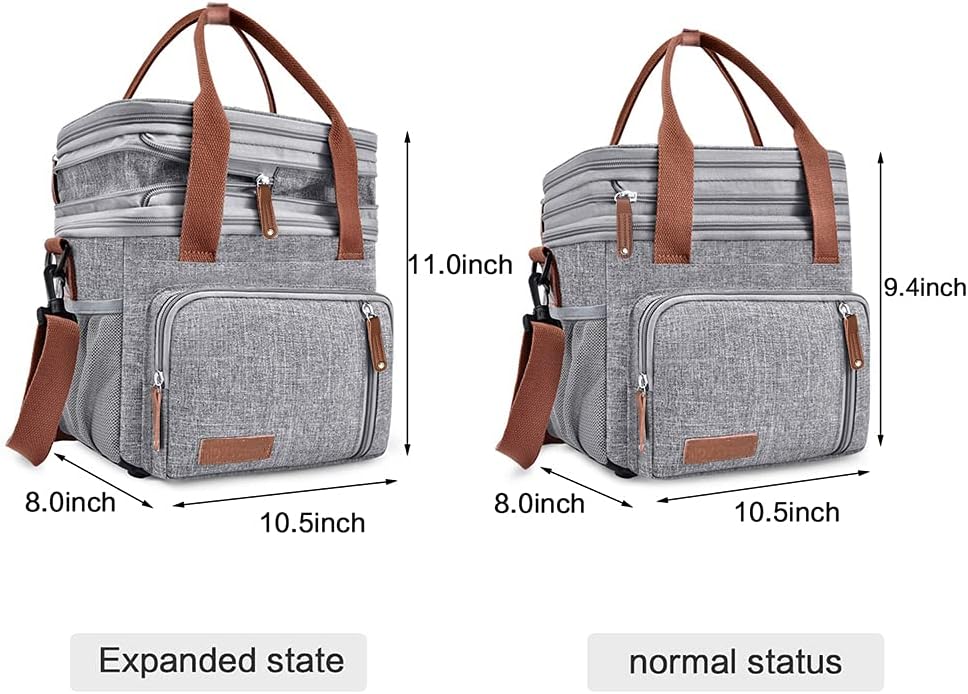 Lunch Bag Women Insulated Lunch Box for Work, Purple Expandable Large Lunch Bags, Leakproof Double Deck Lunch Box Cooler Bag（Purple） - PuriLite