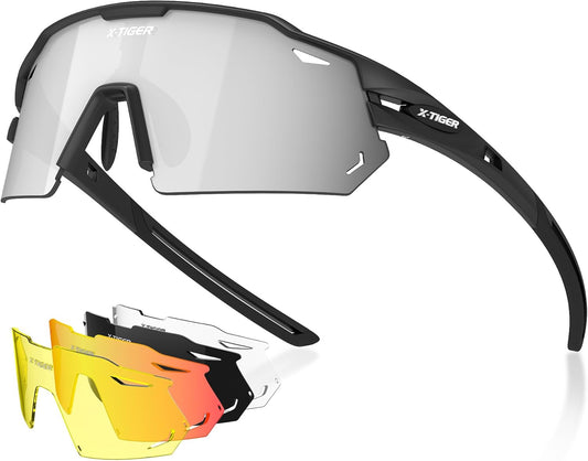 X-TIGER Polarized Cycling Glasses with 5 Interchangeable Lenses,MTB Biking Baseball Running Sports Sunglasses for Men Women - PuriLite