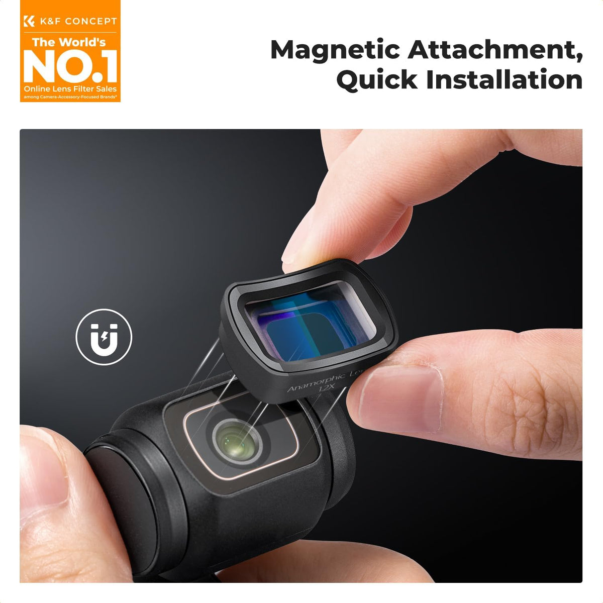K&F Concept Wide-Angle Lens Compatible with DJI Osmo Pocket 3, Magnetic Attach/Multi-Coated/Optical Glass - PuriLite