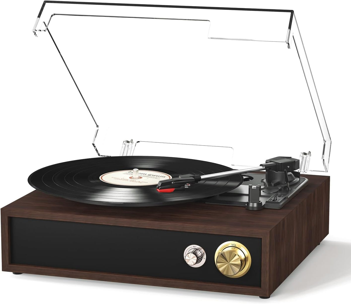 Record Player, FYDEE Vinyl Player with Bluetooth 3-Speed Turntable for Vinyl Records (33/45/78 RPM) with Built-in Bluetooth Receiver & Transmitter, RCA Out/USB in, Dust Cover (Ebony) - PuriLite