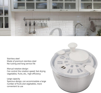 Salad Spinner, Stainless Steel Lettuce Spinner Multi-use Vegetable Washer Dryer Large Fruit Washer Spinner with Drain Bowl for Kitchen - PuriLite