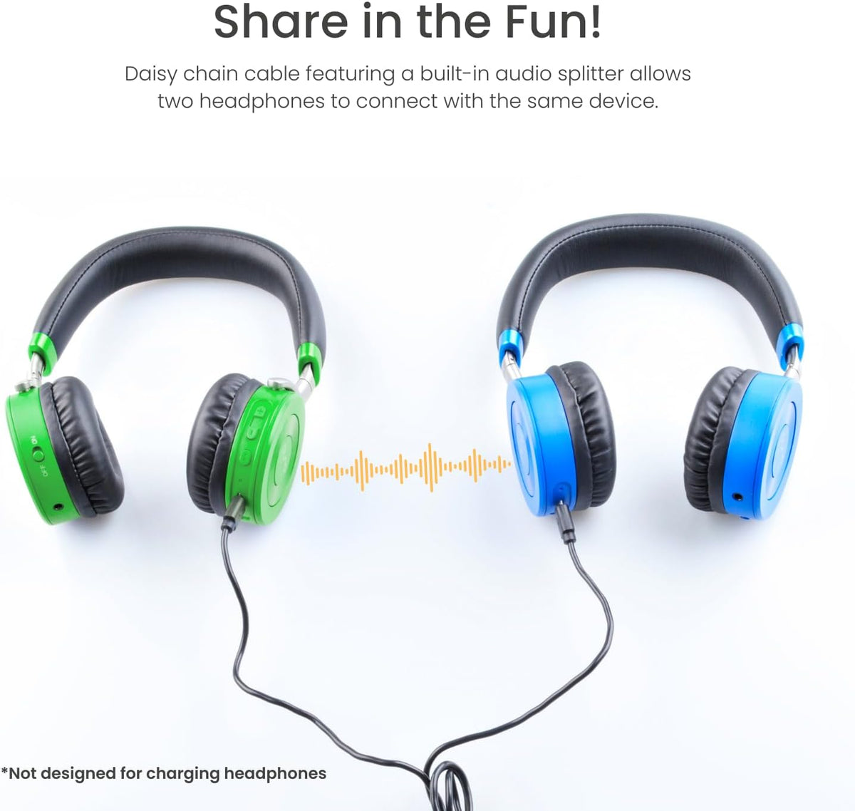 JuniorJam Plus Volume Limiting Headphones for Kids, Foldable & Adjustable Bluetooth Headphones, 22-Hour Battery Life USB-C Charging (Black) - PuriLite