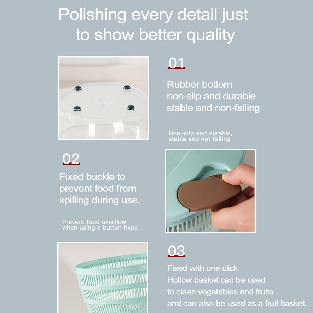 Salad Spin Washer Dryer,Quick and Easy Multi-Use Lettuce Spinner,Vegetable Dryer,Fruit Washer for Washing Fruits - PuriLite