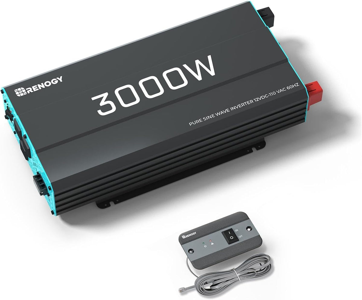 Renogy Pure Sine Wave Inverter 1000w Power Inverter DC 12v to AC 110v, Solar Inverter 12v to 110v Converter with 5V/2.1A USB Port, 2 AC Ports, Remote Controller - PuriLite
