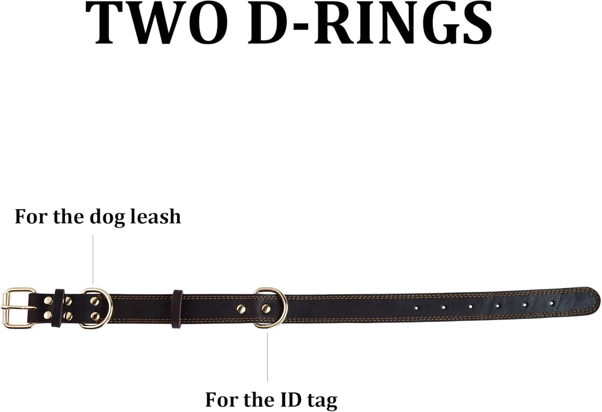 DAIHAQIKO Leather Dog Collar, Heavy Duty Wide Dog Collar for Small,Medium,Large and Extra Large Dogs (M: 1" Wide for 15.2"-19.2" Neck, Dual Stitch - Brown) - PuriLite