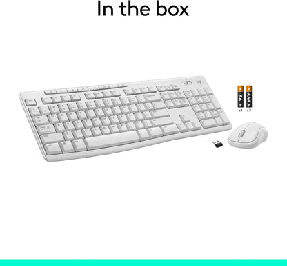 Logitech MK295 Wireless Mouse & Keyboard Combo with SilentTouch Technology, Full Numpad, Advanced Optical Tracking, Lag-Free Wireless, 90% Less Noise - Off - White - PuriLite
