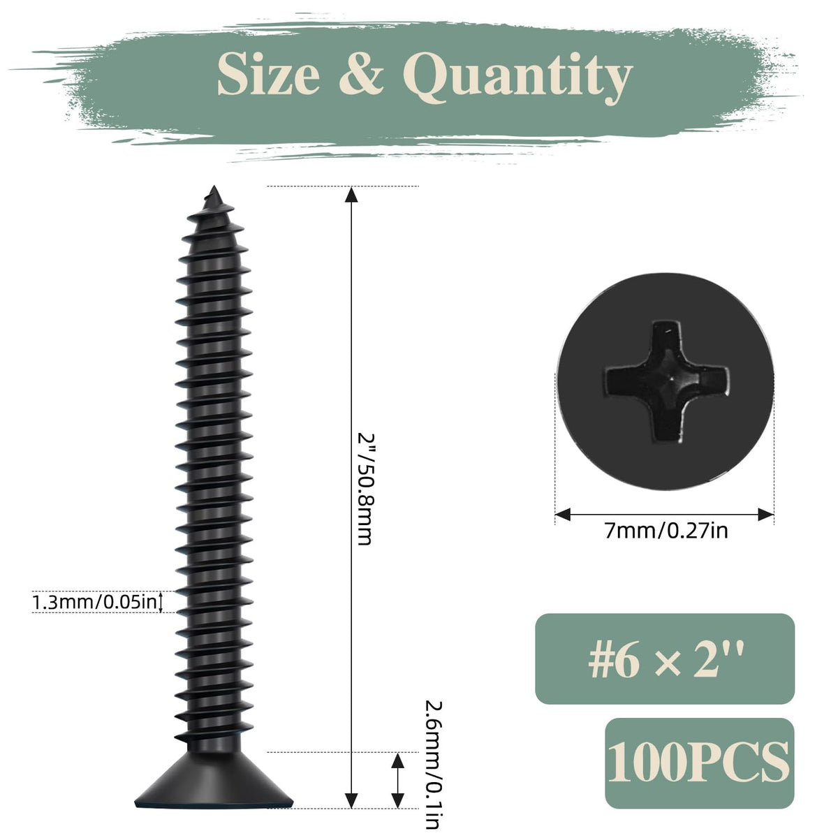 GOHODOMINO #4 x 1/2" Wood Screw 100Pcs, Stainless Steel 304 (18-8) Screws Flat Head Phillips Fast Self Tapping Drywall Screws Black Oxide - PuriLite
