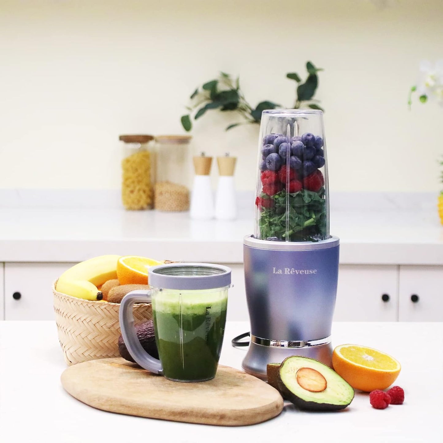 La Reveuse Personal Size Blender 250 Watts Power for Shakes Smoothies Seasonings Sauces with 1 Piece 15 oz Cup,1 Piece 10 oz Mug,BPA Free (Black) - PuriLite