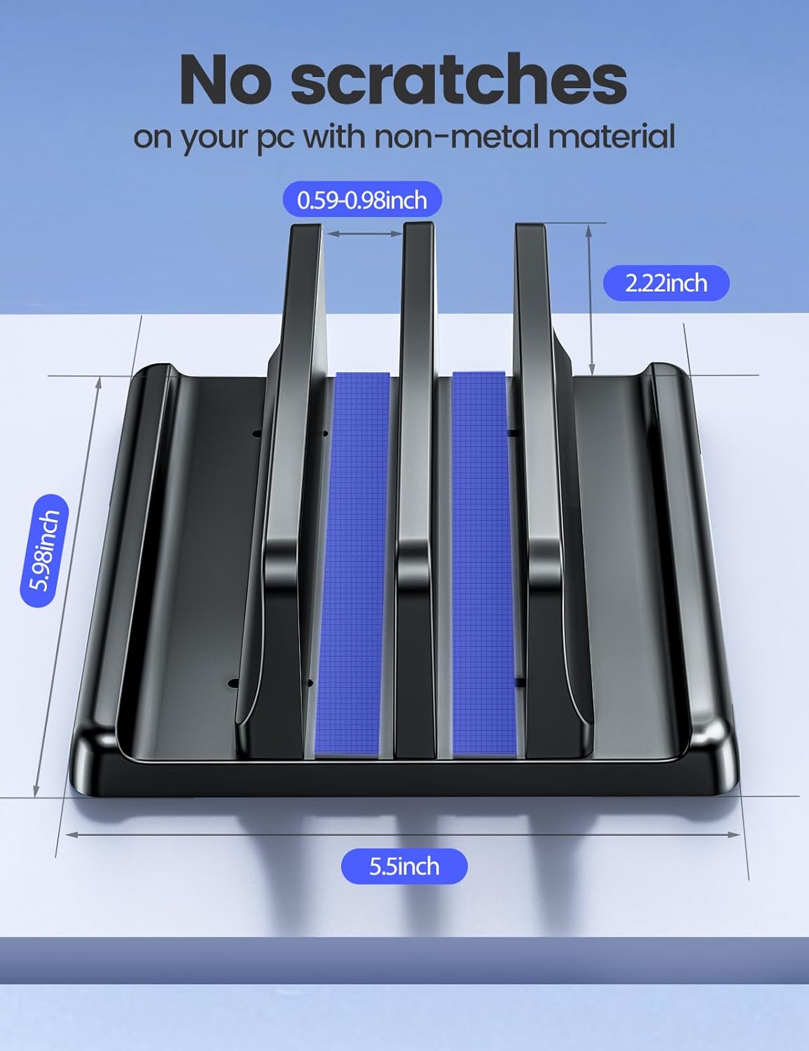 VAYDEER Vertical Laptop Stand for Desk – Dual Slot Adjustable Laptop Holder, Space-Saving 4-in-1 Desk Organizer for MacBook, Chromebook, Surface, Dell (Black) - PuriLite