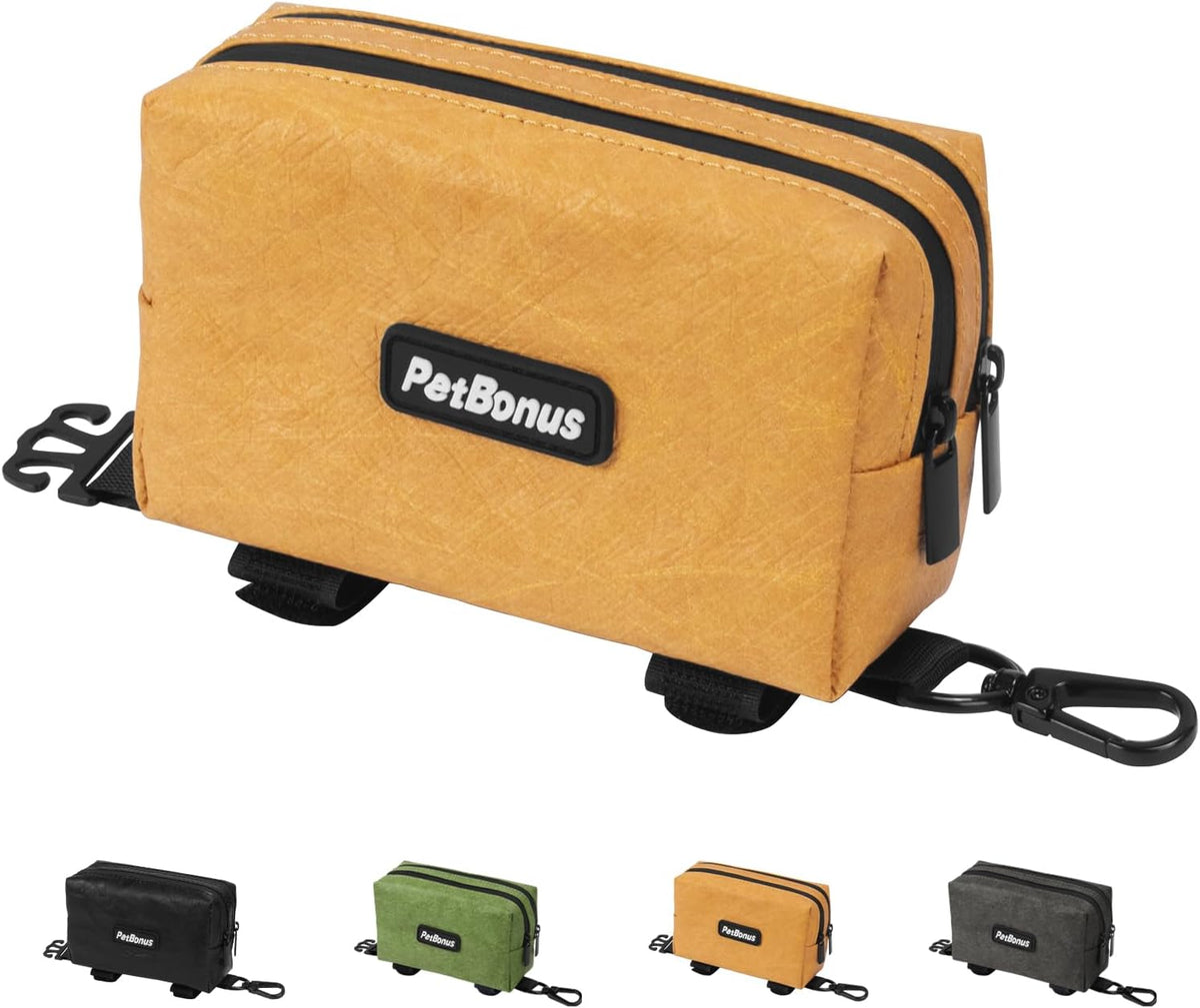 PetBonus Waterproof Dog Poop Bag Holder for leashes, Portable Pet Waste Bag Dispenser, 2 Pouches for Treat Holder and Walking Accessories, Fit All Leashes, Includes 1 Roll of Dog Poop Bags (Green) - PuriLite