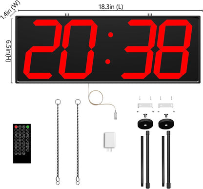 CHKOSDA Digital Wall Clock with Double Sided Display, Large Digital Clock with Timer,Alarm,Temperature and Date,Two Faced Hanging Wall Clock with 6''Number (White) - PuriLite