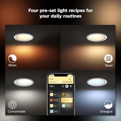 Philips Hue White & Color Ambiance 4" Smart LED Retrofit Can Downlight, Color Changing, Bluetooth & Zigbee Compatible (Hue Hub Optional), Smart Ceiling Lighting - PuriLite