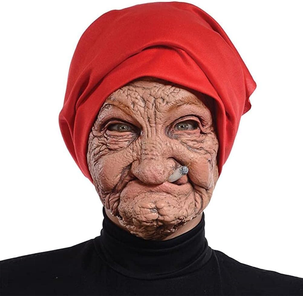 Old Woman Mask, Halloween Horror Headgear Old Lady Face Cover Latex Head Wear for Halloween Party Cosplay Props - PuriLite