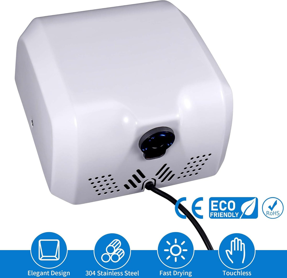 Goetland Stainless Steel Commercial Hand Dryer 1800w Automatic High Speed Heavy Duty Dull Polished - PuriLite