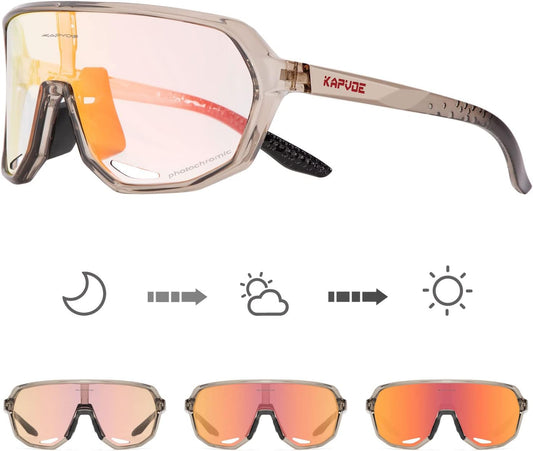 KAPVOE Photochromic Cycling Glasses for Men Women Mountain Bike Sunglasses Sports Goggles UV Protection K63 - PuriLite