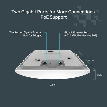 TP-Link Omada AC1750 Gigabit Wireless Access Point (EAP245 V3) - Business WiFi Solution w/Mesh Support, Seamless Roaming & MU-MIMO, PoE Powered, SDN Integrated, Cloud Access & Omada App, White - PuriLite