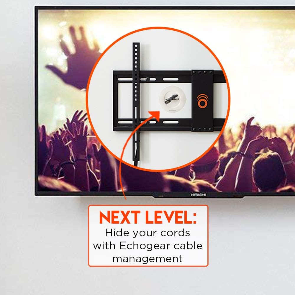 ECHOGEAR Low Profile Fixed TV Wall Mount Bracket for Most 32-80 inch LED, LCD, OLED and Plasma Flat Screen TVs - Holds TV 1.25" from The Wall - EGLL1-BK - PuriLite