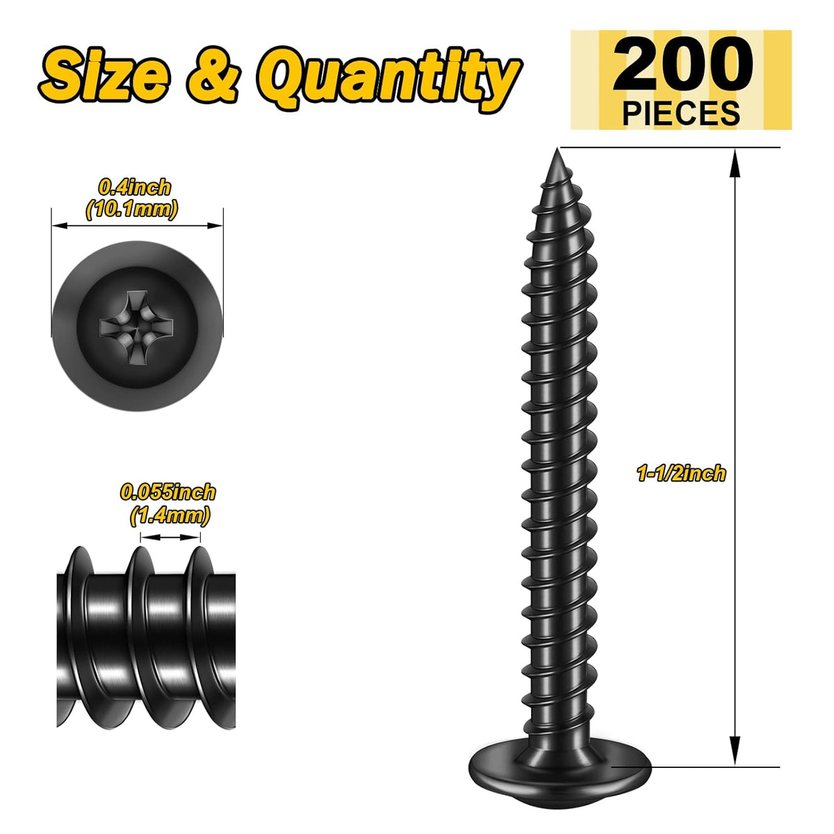 150Pcs #8 × 2" Black Screws for Wood, Phillips Truss Head Wood Screws, Quick Metal Self Tapping, Zinc Plated Steel, Truss Head Screws by Mywish - PuriLite