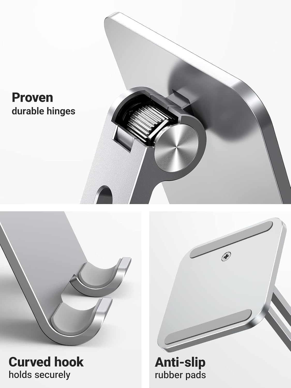 UGREEN Tablet Stand for Desk, Aluminum Stand for iPad Extended Height, Adjustable Foldable Portable Desktop Stand Holder for iPad Pro 12.9 11 9.7 10.5 iPad Air Mini Galaxy Surface iPhone 14 Pro, Grey - PuriLite