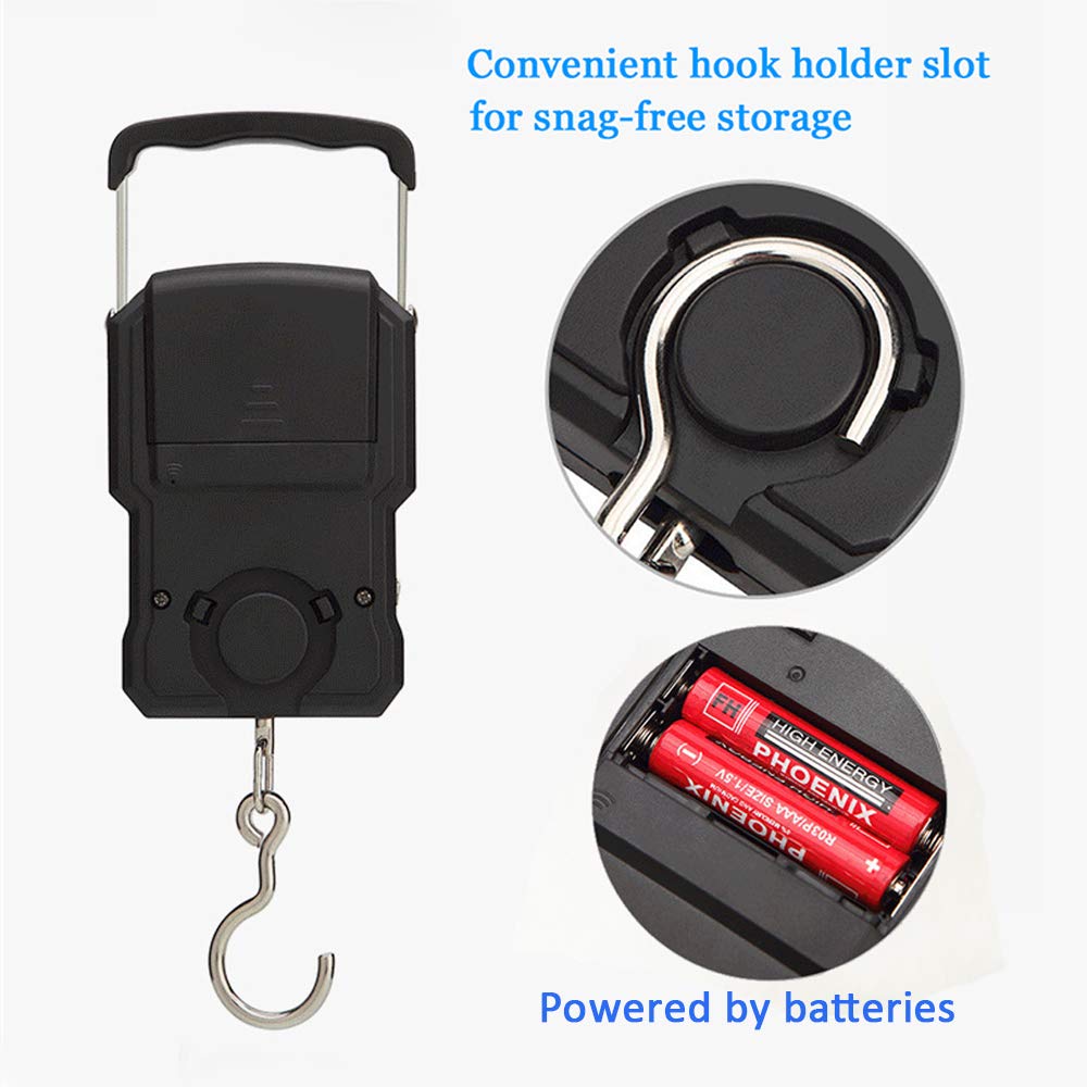 YAGSUW Portable Electronic Hook Scale Digital Hanging Bag Luggage Weight Scale Fishing Scale with Measuring Tape 165Lb Black - PuriLite