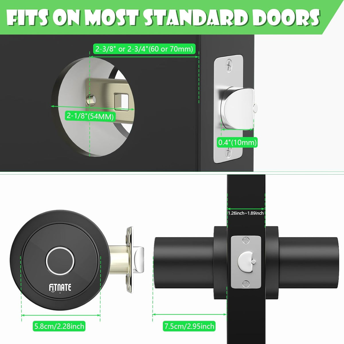 FITNATE Fingerprint Door Knob, Smart Biometric Door Lock with App Control, Keyless Entry Door Knob with Bluetooth Digital Code, Touch to Open Knob for Bedroom,Home,Hotel,Office, Black - PuriLite