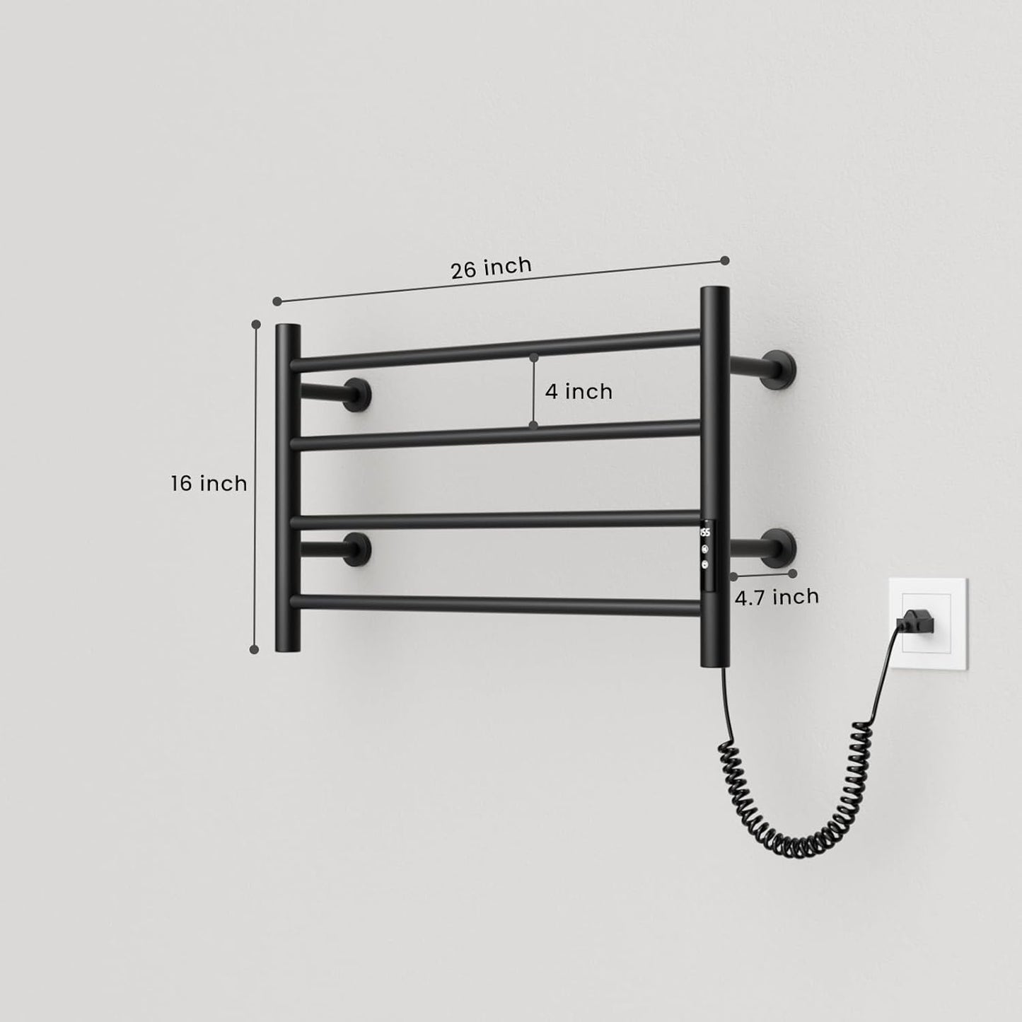 POPFLY Heated Towel Rack, Wall Mounted Electric Hot Towel Warmer, 4-Bar 304 Stainless Steel Small Heated Towel Warmer Rack for Bathroom with Timer and Temperature Control, Brushed - PuriLite