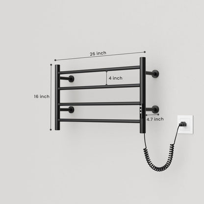 POPFLY Heated Towel Rack, Wall Mounted Electric Hot Towel Warmer, 4-Bar 304 Stainless Steel Small Heated Towel Warmer Rack for Bathroom with Timer and Temperature Control, Brushed - PuriLite