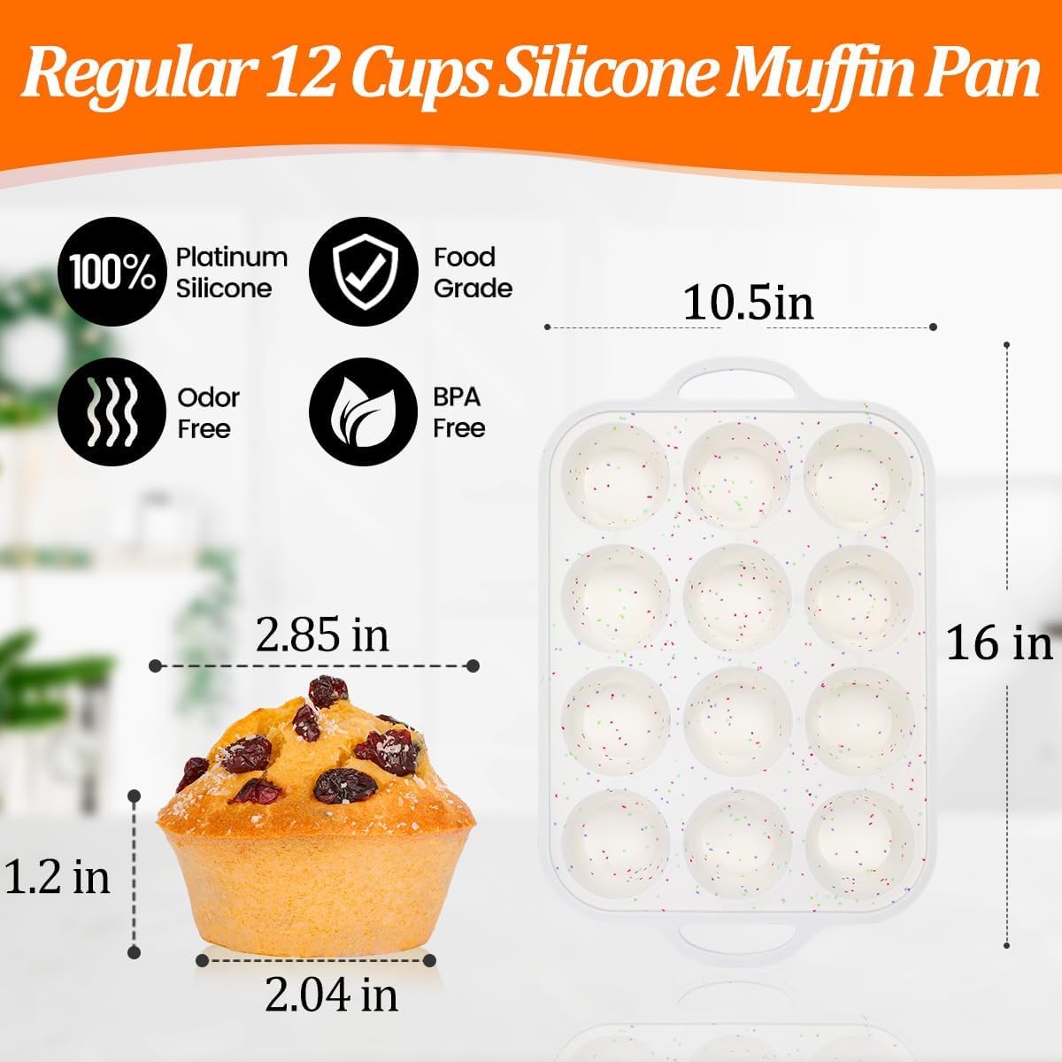 Silicone Muffin Pan, with Metal Reinforced Frame 2.8 Inch Regular Size Silicone Cupcake Pan Nonstick 12 Cups for Baking Homemade Muffins, Cupcakes, Egg Bites 2 Pack Dishwasher Safe BPA Free - PuriLite
