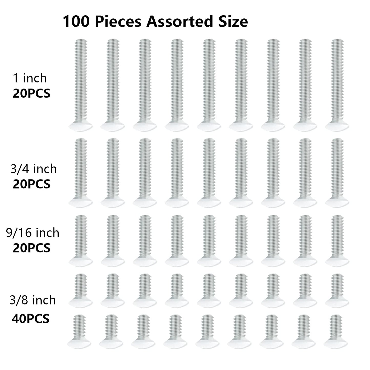 Taezn 6-32 Wall Plate Screws, 100 Packs White Outlet Screws 4 Length Sizes Perfect Replacement for Light Switch, Switch Plate and Wall Outlet Cover - PuriLite