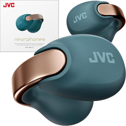 JVC nearphones Open Ear-Cuffs Wireless Headphones with Clasp Mechanism, Multipoint, Single Ear use, BT 5.3, Long Battery Life (up to 24 Hours) - HA-NP1T-A Teal Blue - PuriLite