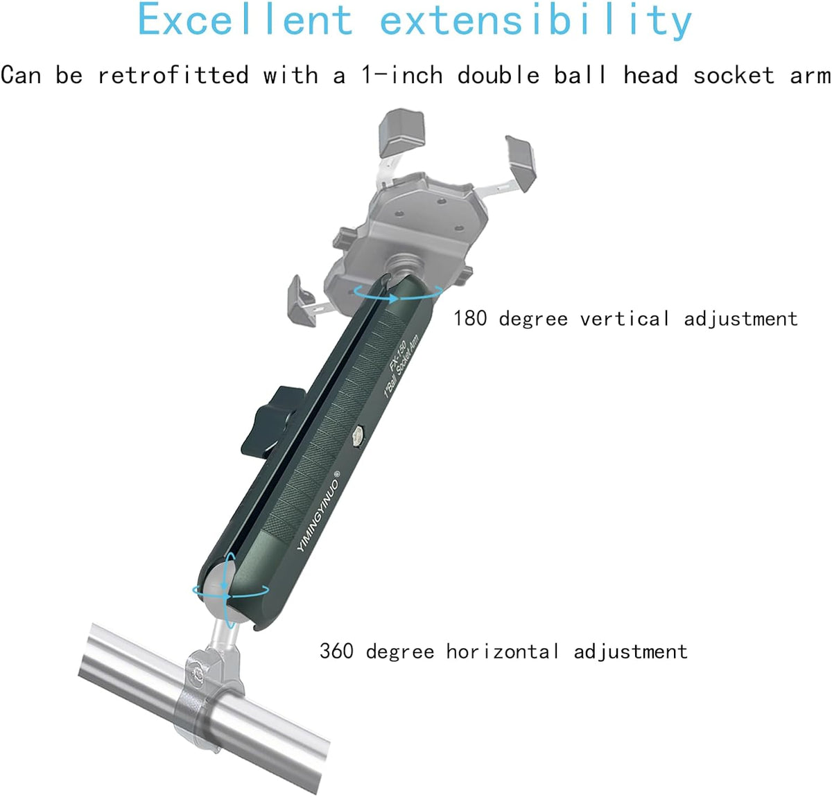 YIMINGYINUO Double Socket Arm Compatible with RAM Mounts B Size 1" Ball Components for Bike/Motorcycle/ATV Phone Mount, Emeralds (Short Arm) - PuriLite
