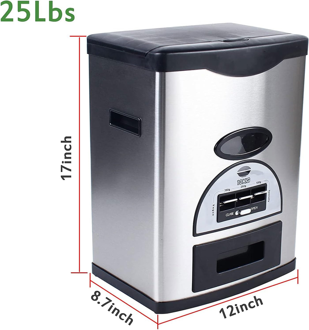 Rice Tank Rice Storage Rice Storage Container Stainless Steel 25/33/45/55/66LB Sealed Grain Rice Cabinet Rice Storage Bucket (Black 20kg) - PuriLite