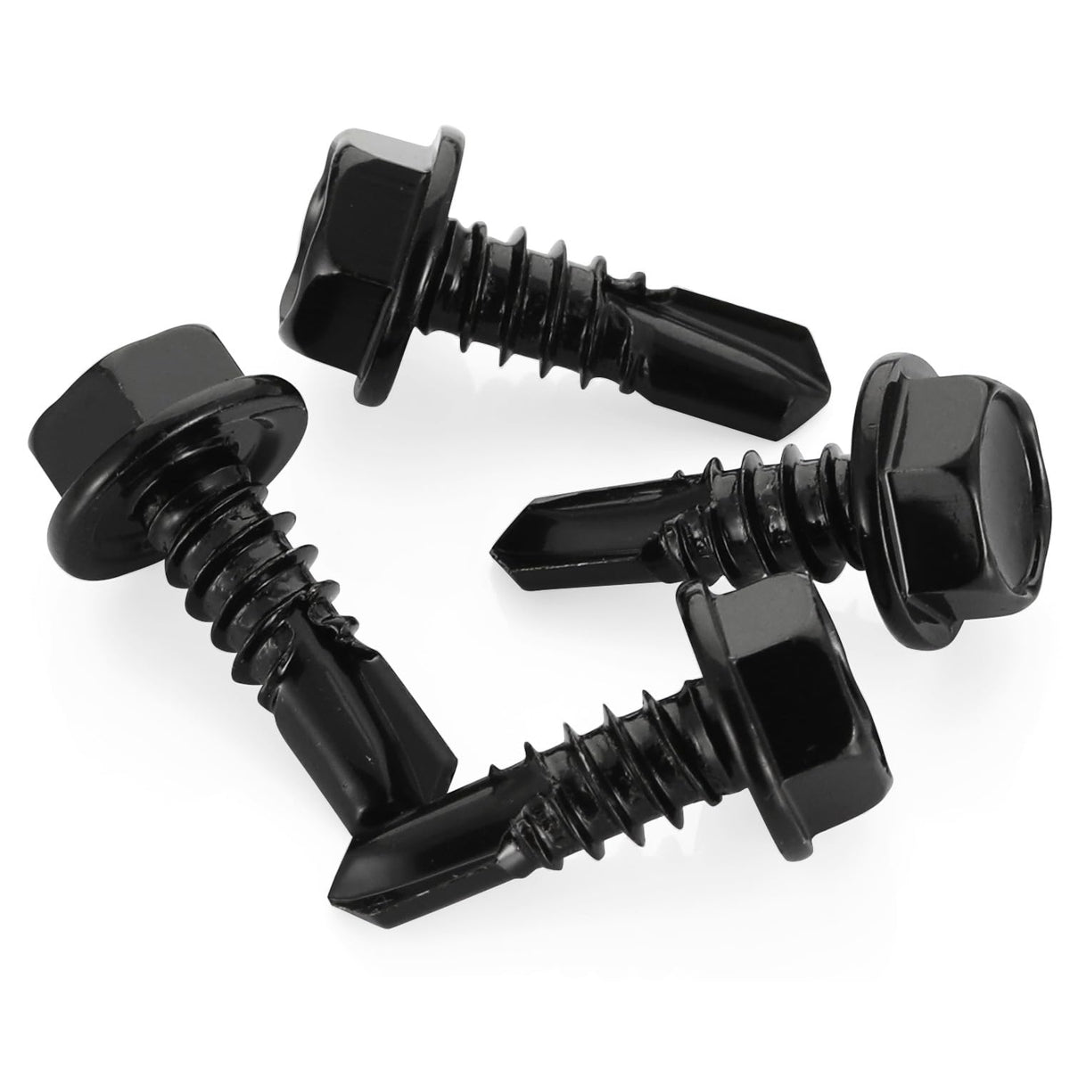 #10 x 1 Hex Washer Head Self Tapping Drilling Screws Black Oxidized, 410 Stainless Steel, 100 PCS - PuriLite