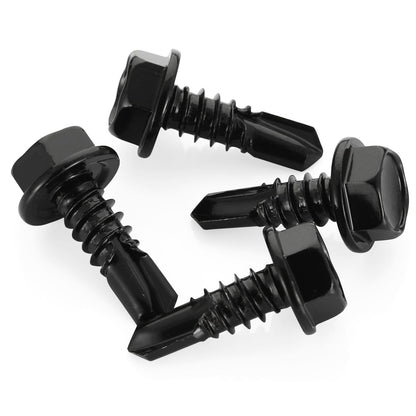 #10 x 1 Hex Washer Head Self Tapping Drilling Screws Black Oxidized, 410 Stainless Steel, 100 PCS - PuriLite