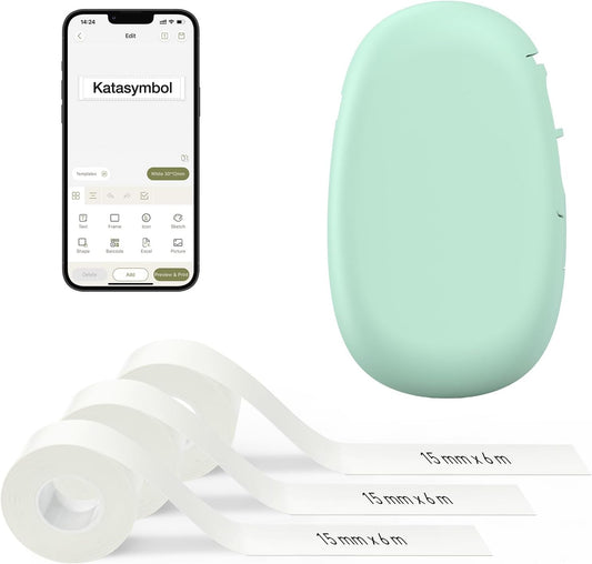 SUPVAN E10 Mini Bluetooth Label Maker Machine with 3 Tapes, Waterproof Label, Versatile App with 40+ Fonts and 600+ Icons, Inkless Labeler for Home, Kitchen, School, Office Organization, Green - PuriLite
