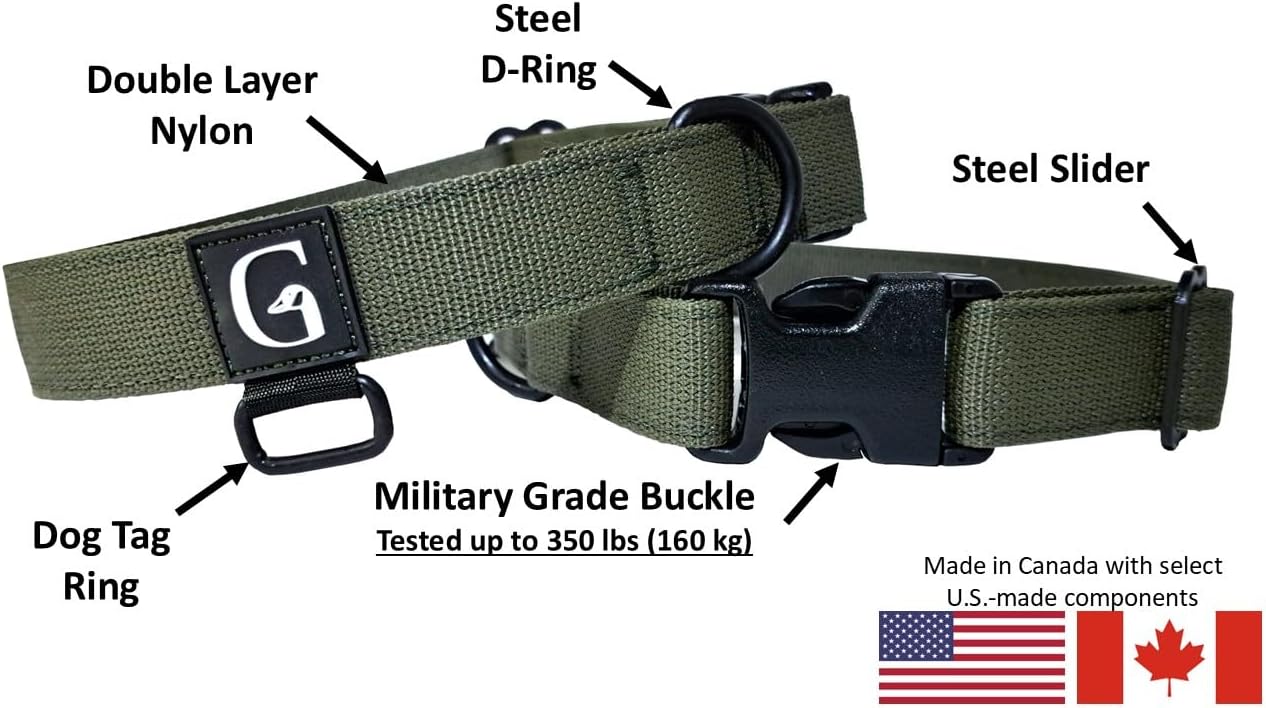 GOOSEMAN’S Gear - Dog Collar Medium and Large Breed - Made in Canada - Military Grade Buckle (Collier Pour Chien) (Ranger Green, X-Large) - PuriLite