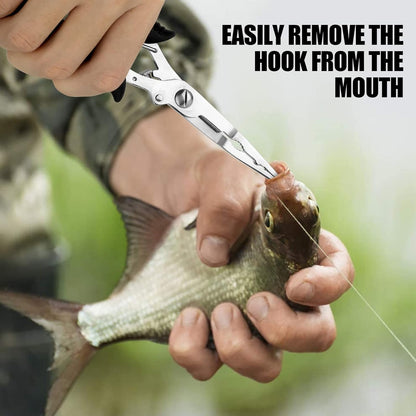Fishing Pliers Stainless Steel Hook Remover Braid Cutter Rustproof Saltwater Split Ring Pliers Fishing Multi-Tools with Sheath and Lanyard - PuriLite