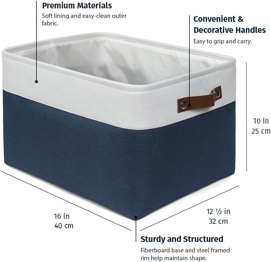 OrganiHaus Large Fabric Storage Baskets for Shelves 3 Pack, 15x11in Closet Storage Bins for Shelves, Cloth Baskets, Fabric Storage Cubes, Linen Closet Organizers, Fabric Basket, White Basket - PuriLite
