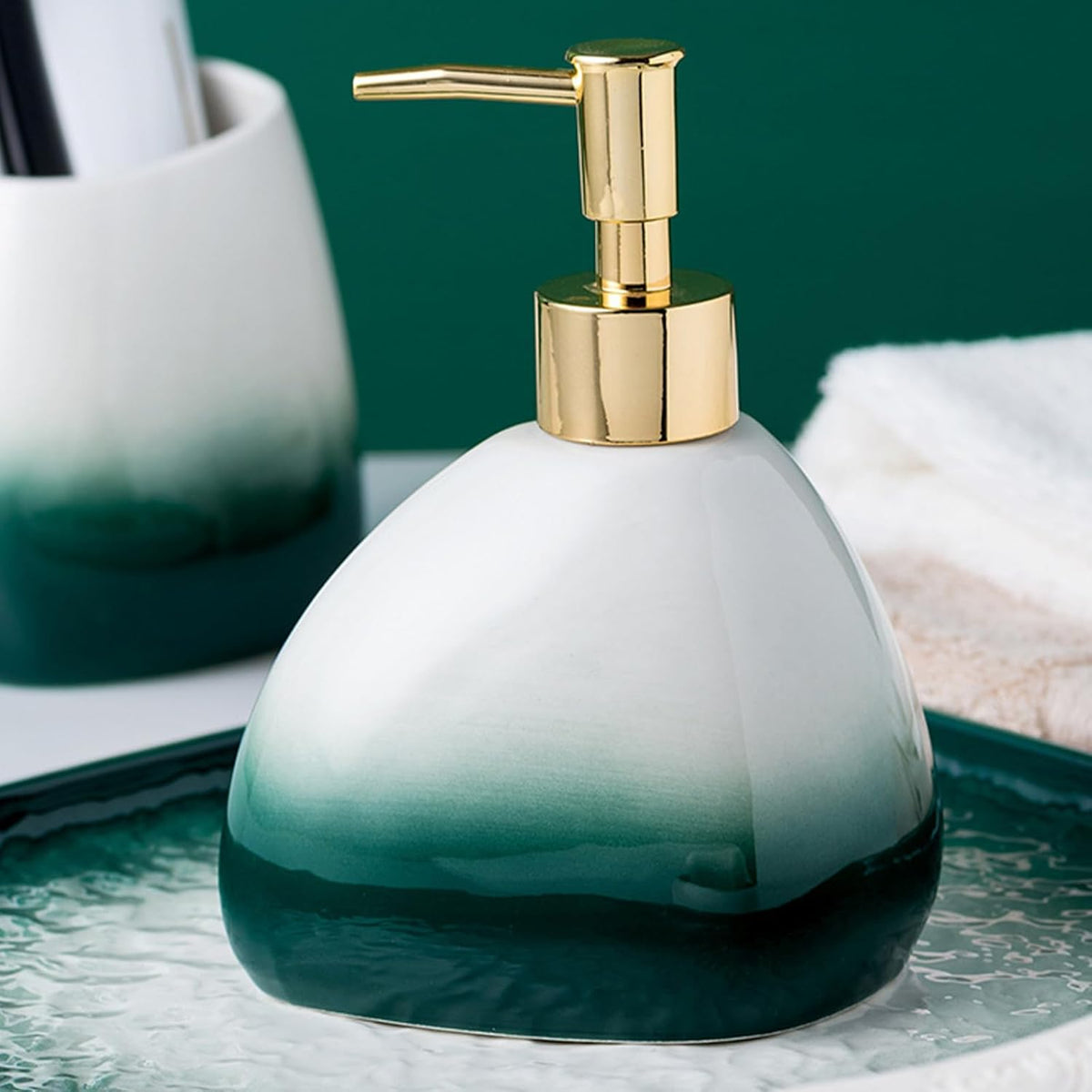 White Bathroom Accessories Set,Modern Countertop Bathroom Decor,Luxury 6 Piece Bathroom Accessory Set,Complete with Soap Dispenser,Toothbrush Holder,Tumbler,Tray - PuriLite