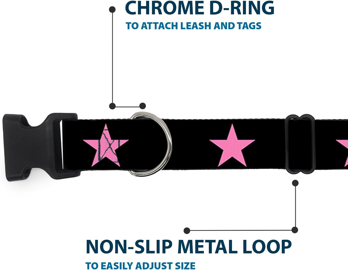 Buckle-Down PC-W21909-M Dog Collar Plastic Clip Buckle, 1"x11"-17", Star Black/White - PuriLite