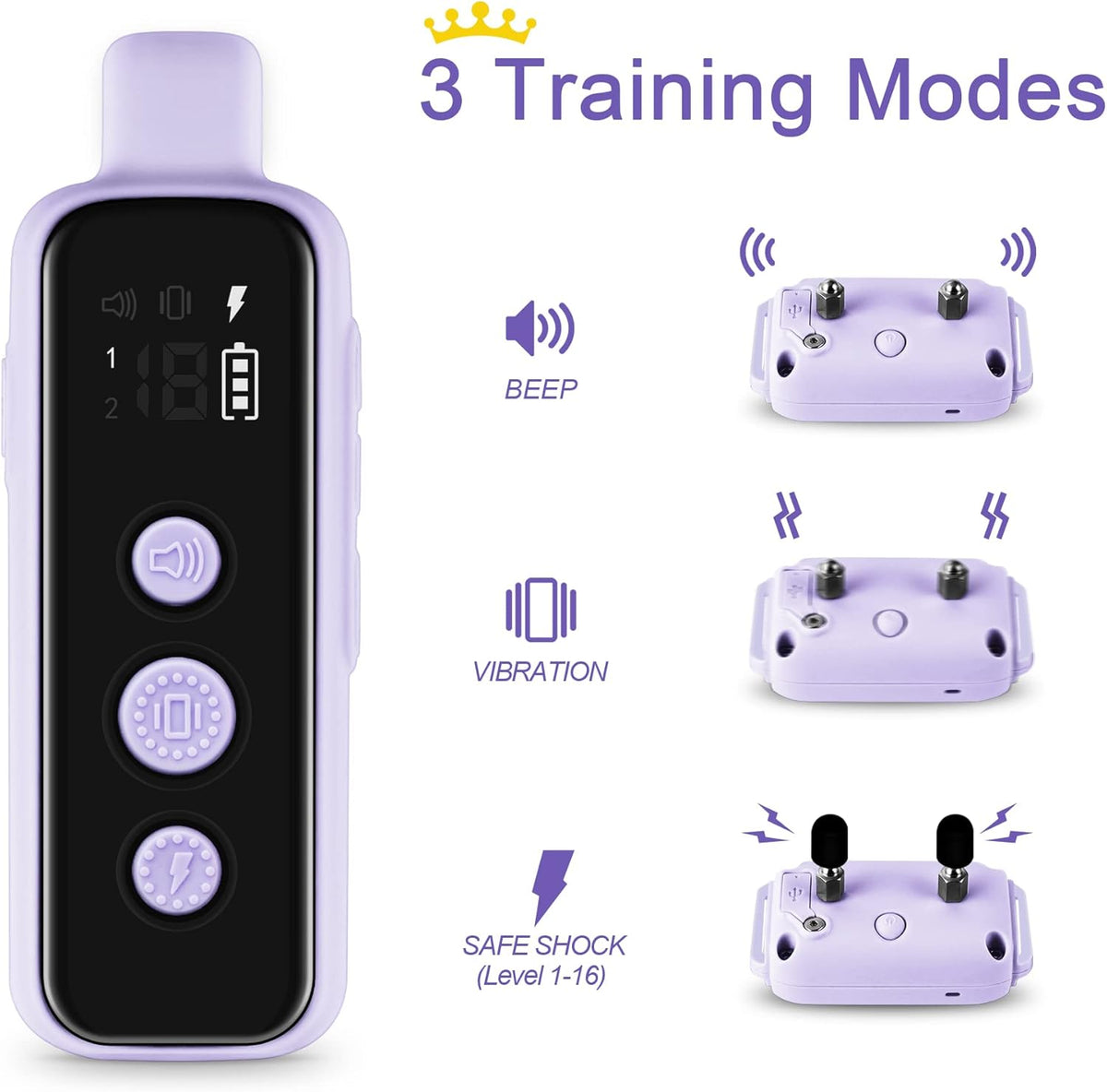 Bousnic Shock Collar for Dogs - Waterproof Rechargeable Dog Electric Training Collar with Remote for Small Medium Large Dogs with Beep, Vibration, Safe Shock Modes (8-120 Lbs) (Grey) - PuriLite