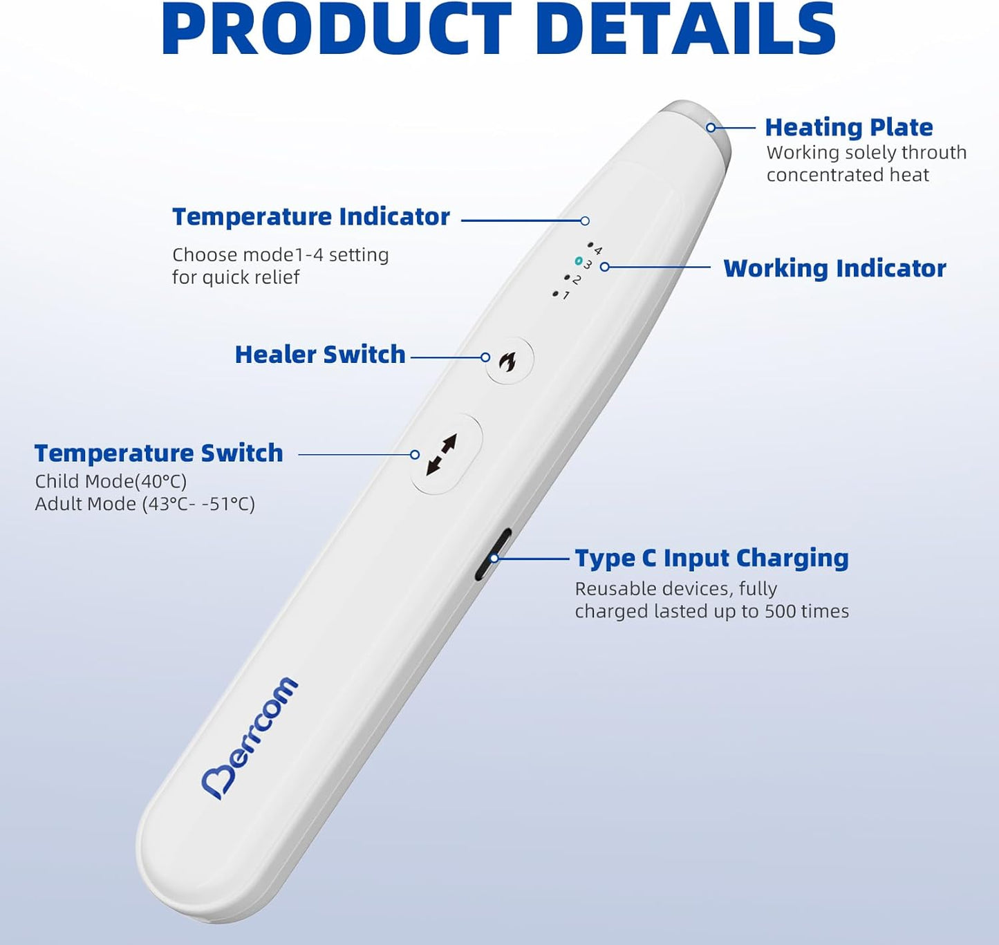 Berrcom Insect Sting and Bite Relief Stick, Chemical-Free Treatment of Insect Bites for Symptom Relief from Itching and Swelling Rechargeable Bug Bite Itch Relief Thing for Mosquito Bites - PuriLite